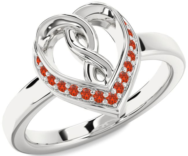 Fire Opal Silver Heart Infinity Ring