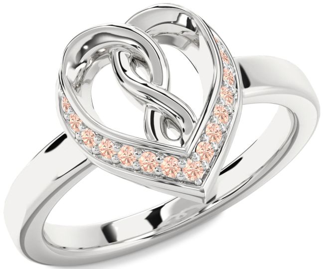 Morganite Silver Heart Infinity Ring