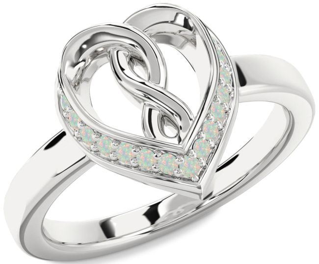 Opal Silver Heart Infinity Ring