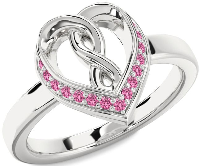 Pink Sapphire Silver Heart Infinity Ring