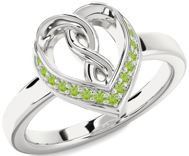 Peridot Silver Heart Infinity Ring