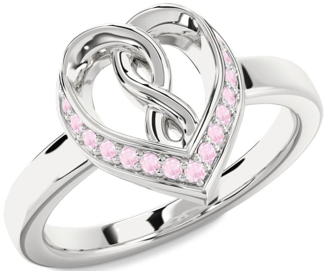 Rose Quartz Silver Heart Infinity Ring