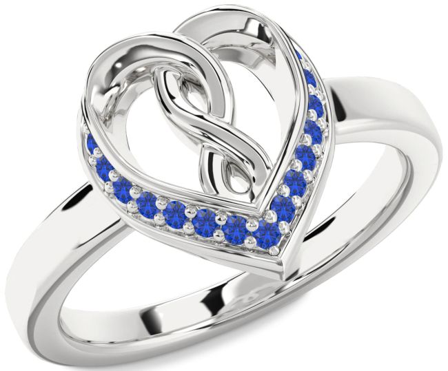 Blue Sapphire Silver Heart Infinity Ring