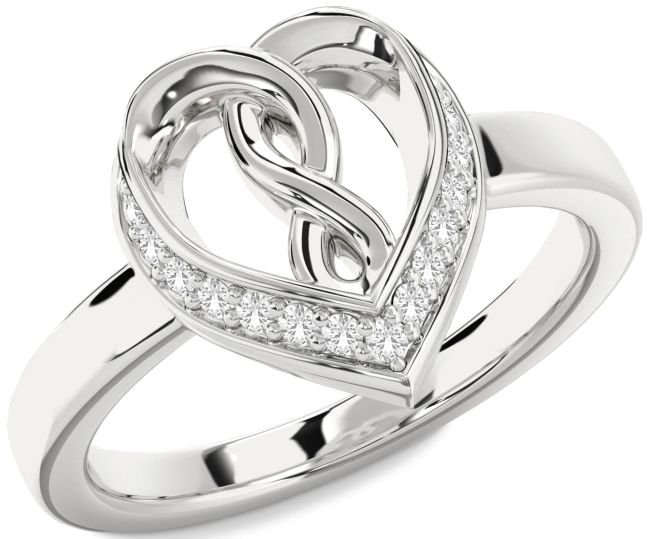 White Sapphire Silver Heart Infinity Ring