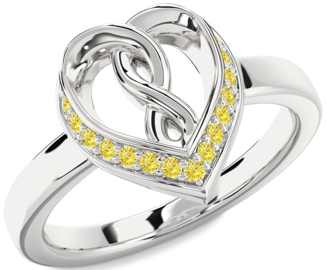 Yellow Diamond Silver Heart Infinity Ring