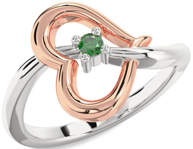 Emerald Rose Gold Silver Heart Promise Ring