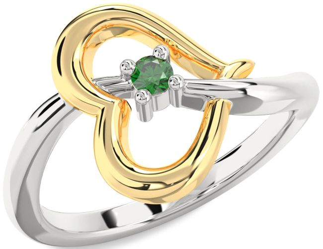 Emerald Gold Silver Heart Promise Ring