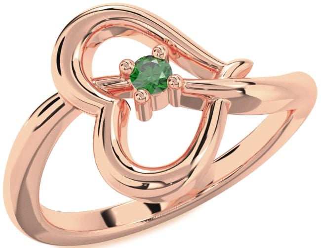 Emerald Rose Gold Silver Heart Promise Ring