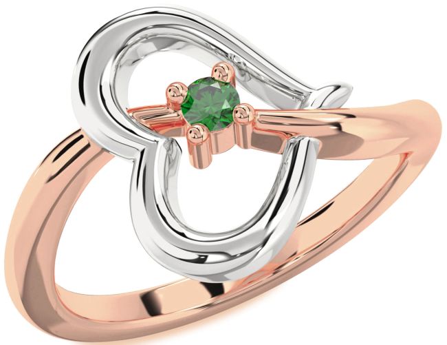 Emerald Rose Gold Silver Heart Promise Ring
