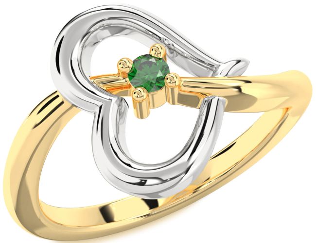 Emerald Gold Silver Heart Promise Ring