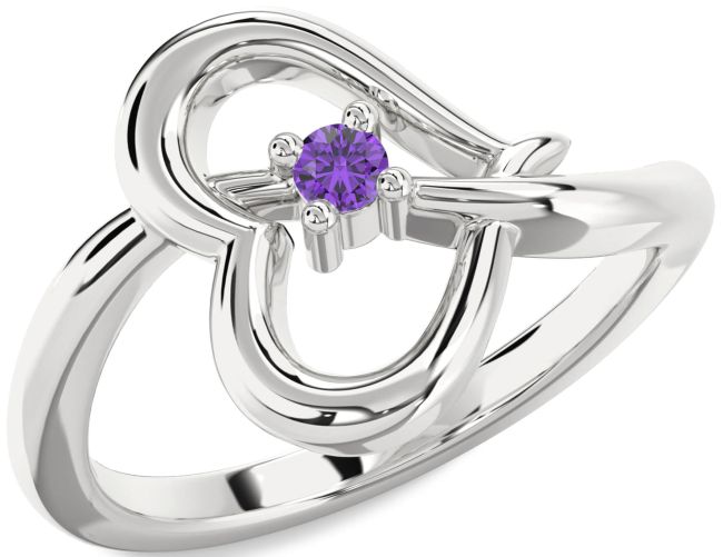 Amethyst Silver Heart Promise Ring