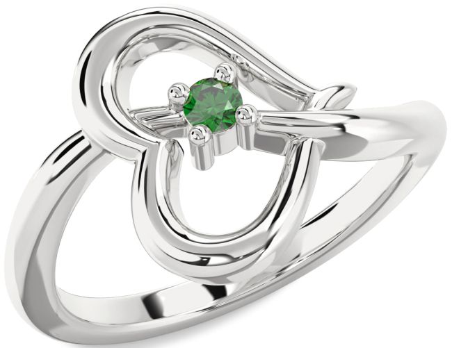 Emerald Silver Heart Promise Ring