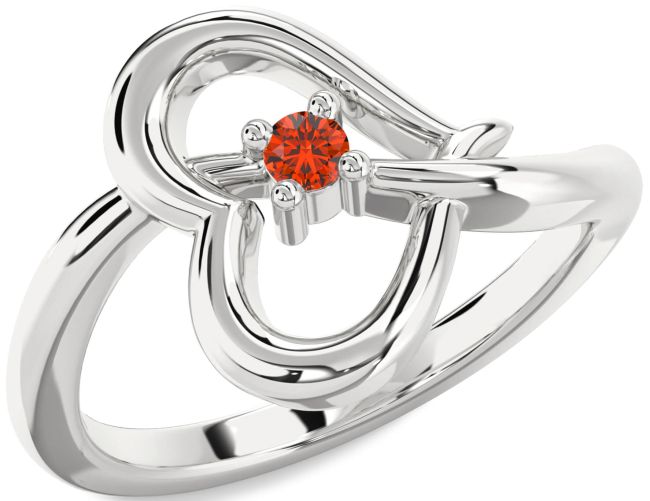 Fire Opal Silver Heart Promise Ring