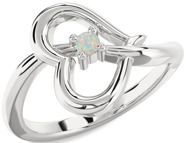 Opal Silver Heart Promise Ring