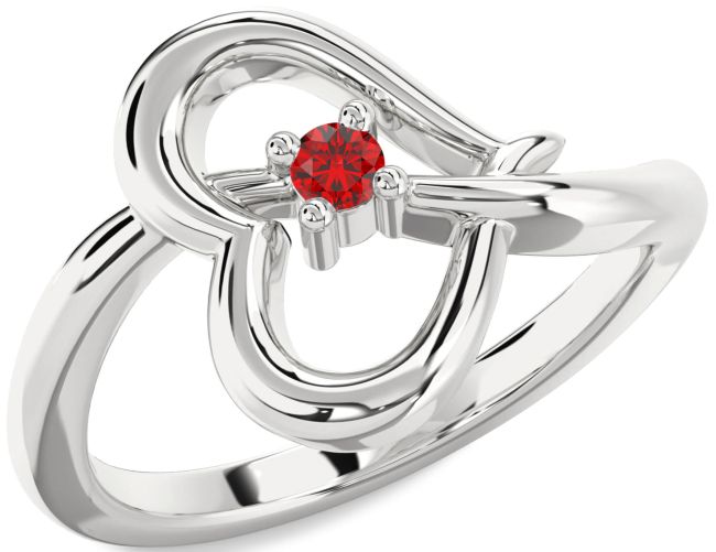 Ruby Silver Heart Promise Ring