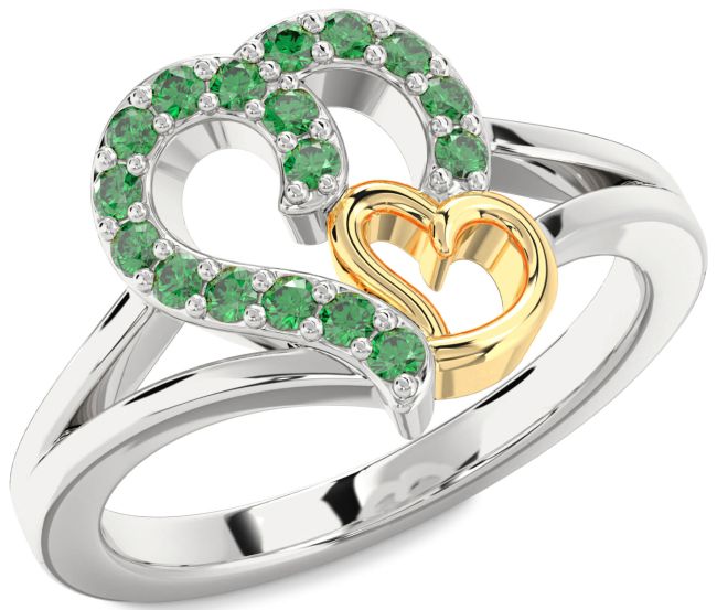 Emerald Gold Silver Heart Ring
