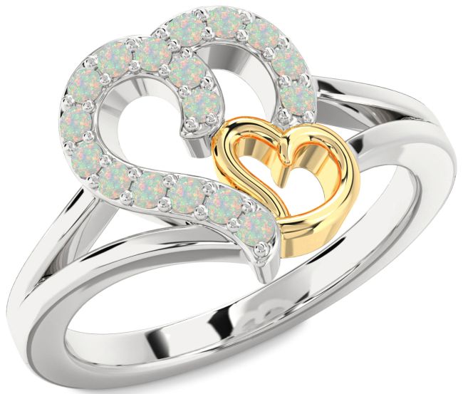 Opal Gold Silver Heart Ring
