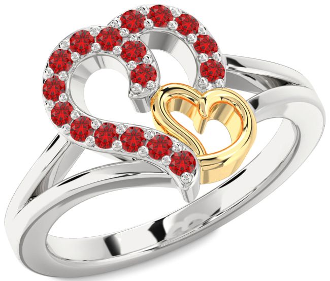 Ruby Gold Silver Heart Ring