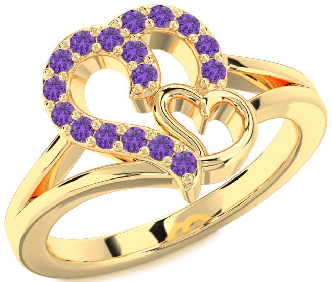 Amethyst Gold Heart Ring
