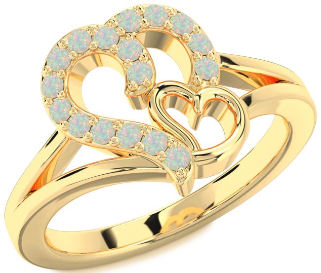 Opal Gold Silver Heart Ring