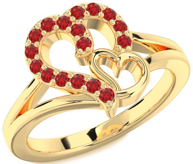 Ruby Gold Silver Heart Ring