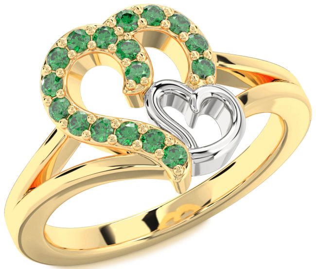 Emerald Gold Silver Heart Ring
