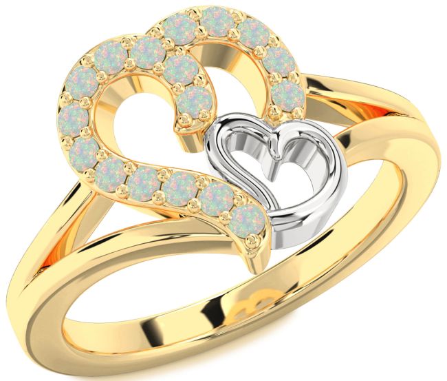 Opal Gold Silver Heart Ring