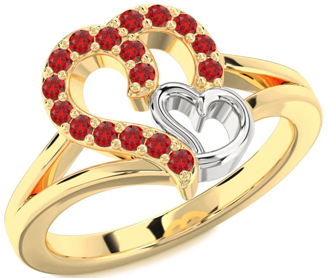 Ruby Gold Silver Heart Ring