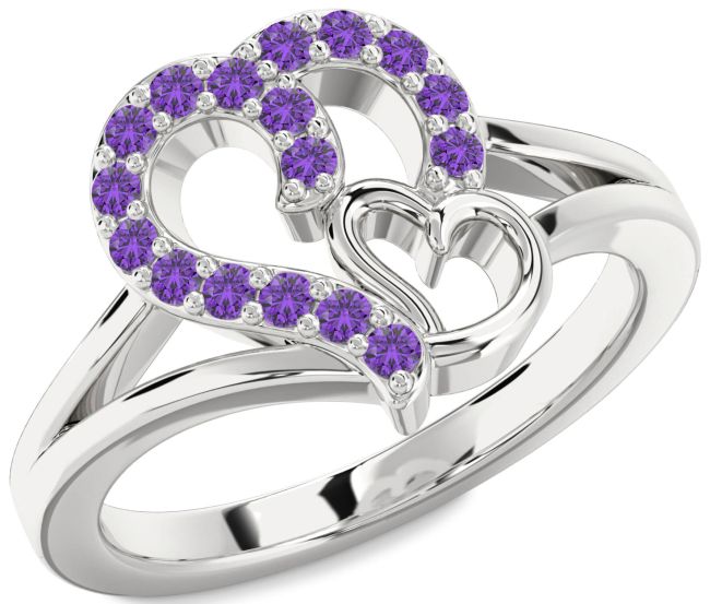 Amethyst Silver Heart Ring