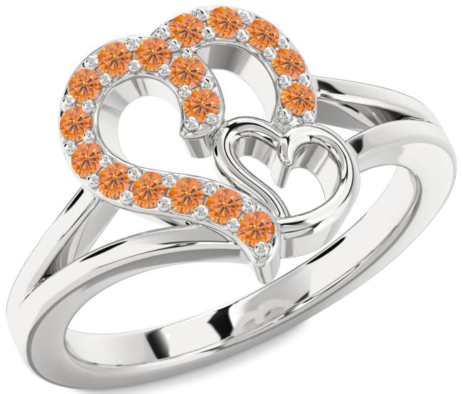 Citrine Platinum Heart Ring