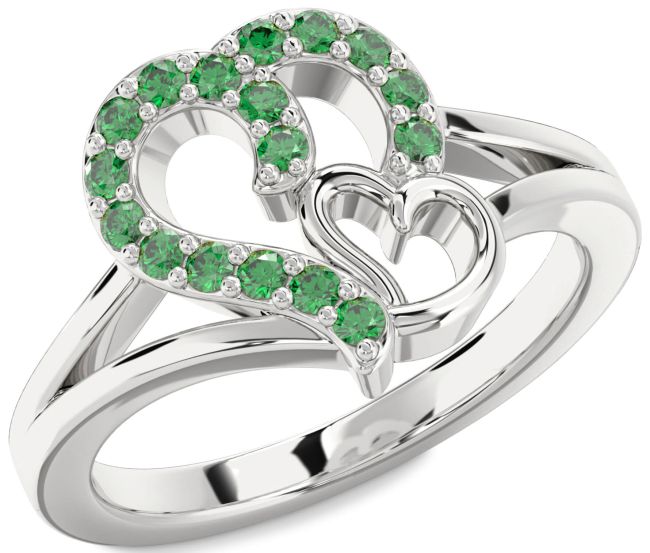 Emerald Platinum Heart Ring