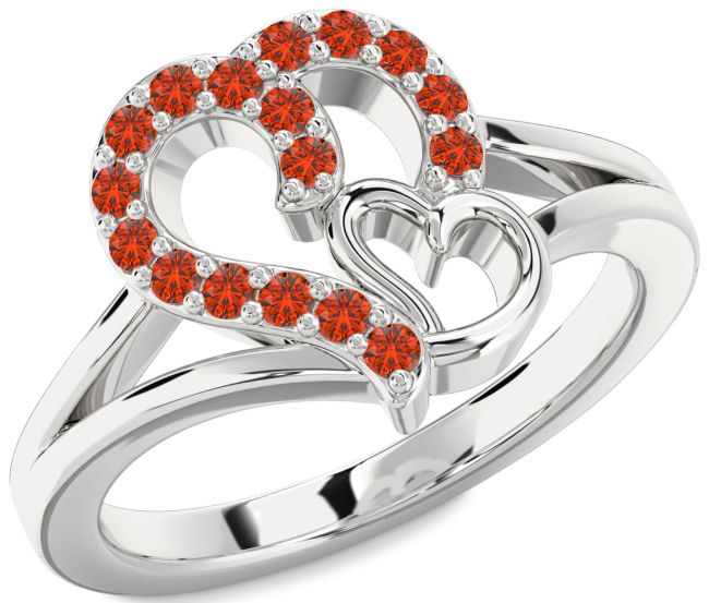 Fire Opal Platinum Heart Ring
