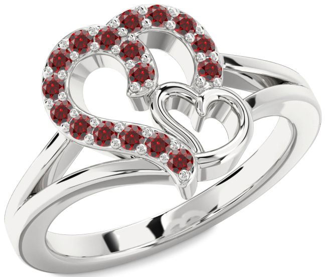 Garnet Silver Heart Ring