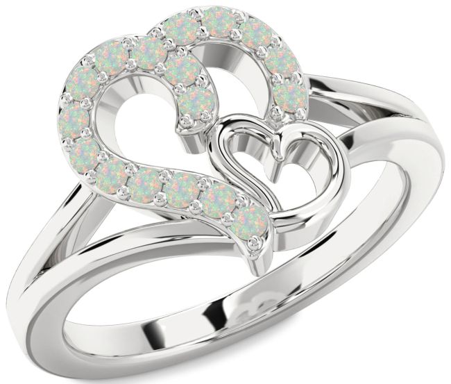 Opal Platinum Heart Ring