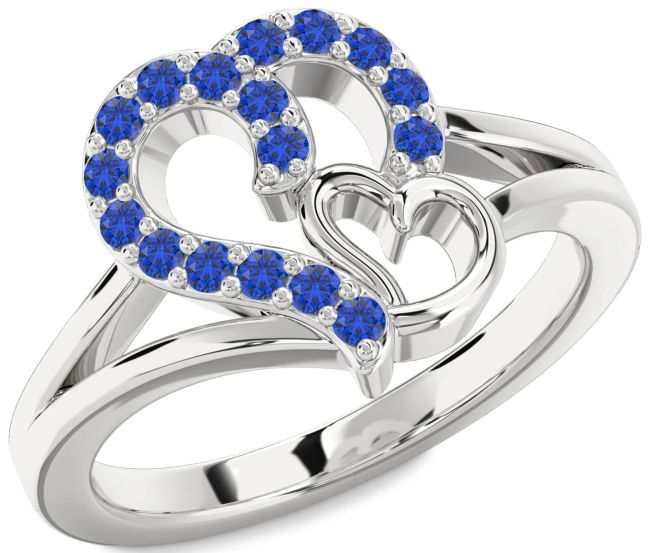 Blue Sapphire Silver Heart Ring