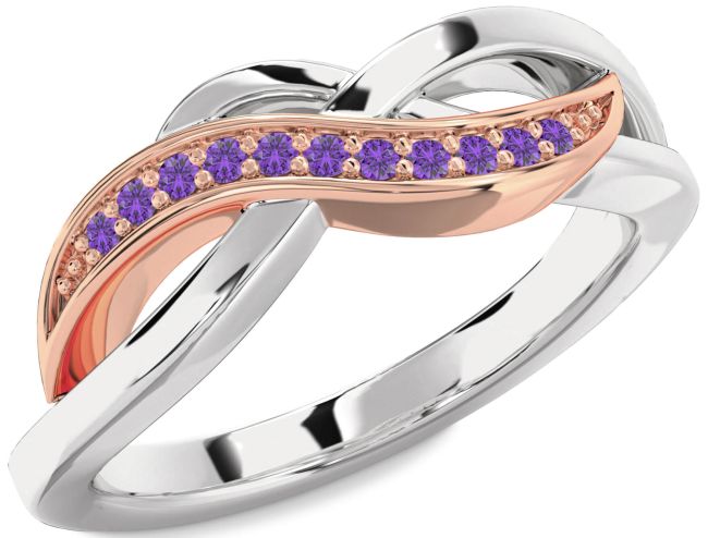 Amethyst Rose Gold Silver Infinity Ring