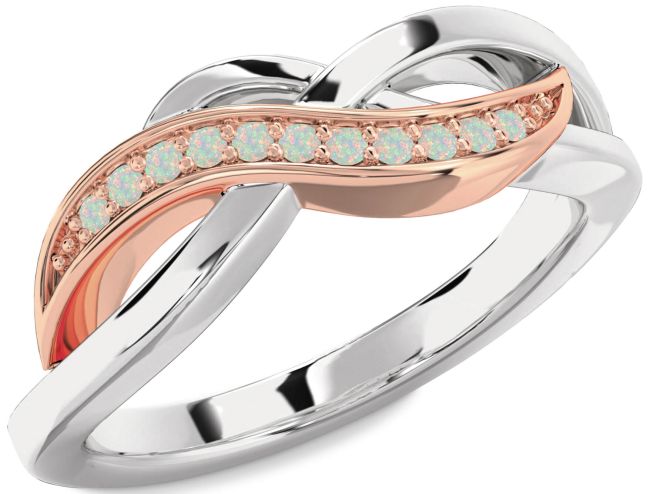 Opal Rose Gold Silver Infinity Ring