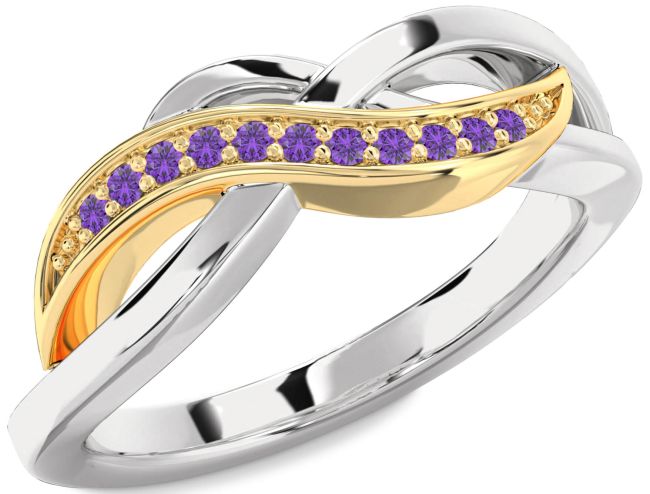 Amethyst Gold Silver Infinity Ring