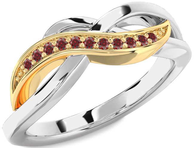 Garnet Gold Silver Infinity Ring
