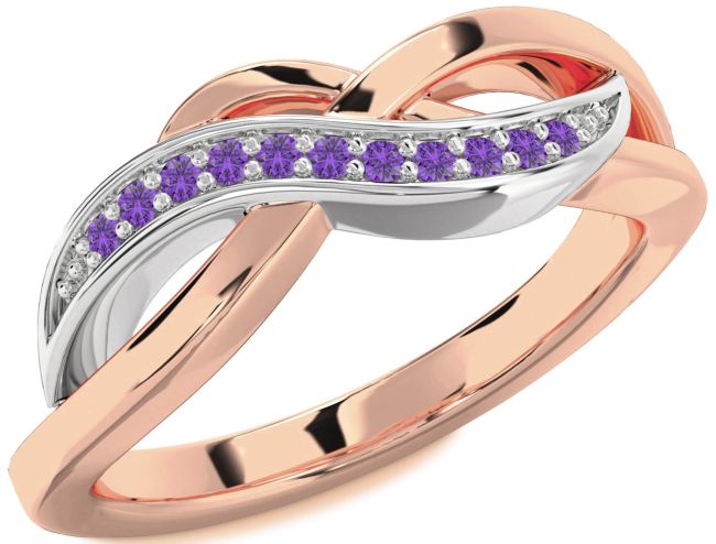 Amethyst Rose Gold Silver Infinity Ring