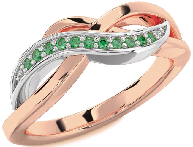 Emerald Rose Gold Silver Infinity Ring