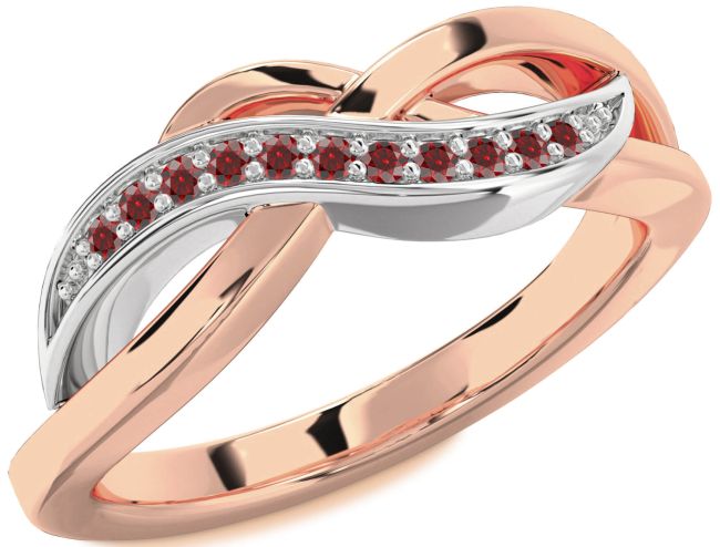 Garnet Rose Gold Silver Infinity Ring
