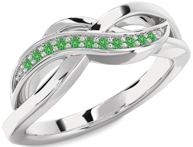 Green Sapphire Silver Infinity Ring