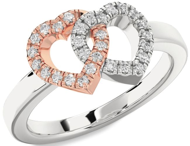 Diamond Silver & 10K Rose Gold Heart Ring