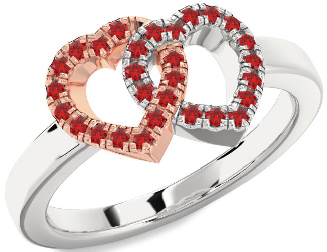 Ruby White Rose Gold Heart Ring