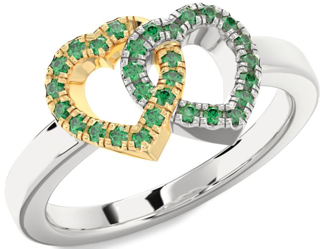 Emerald Gold Silver Heart Ring