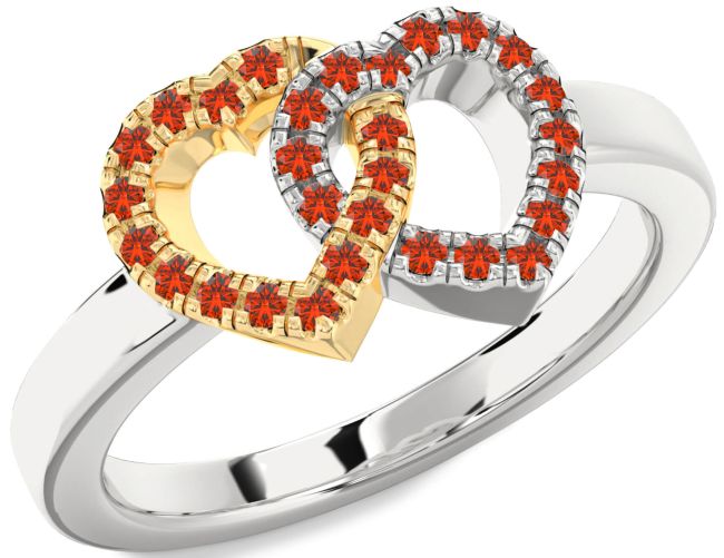 Fire Opal Gold Silver Heart Ring