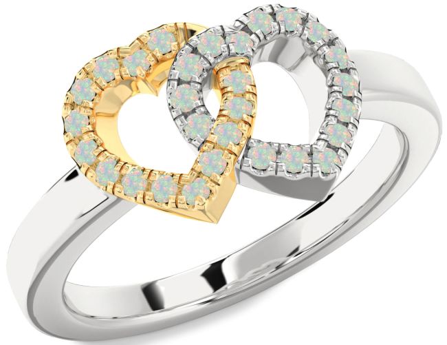 Opal Gold Silver Heart Ring