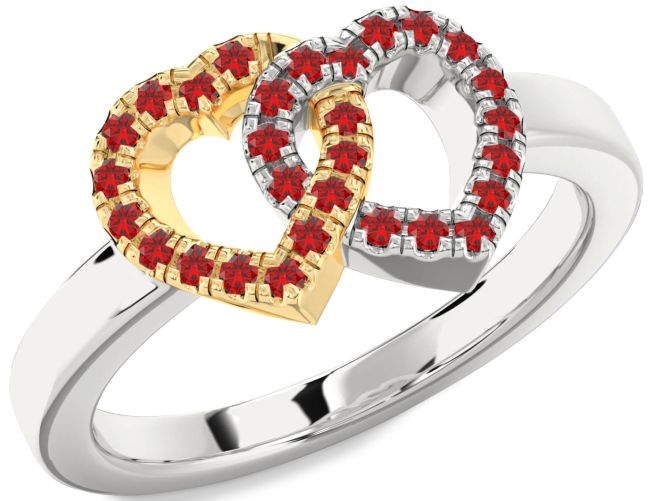 Ruby Gold Silver Heart Ring