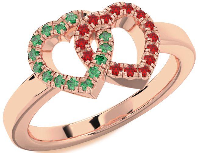 Emerald & Ruby Rose Gold Heart Promise Ring